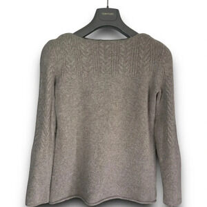 Saks Fifth Avenue Beige Cashmere Cable Knit Pullover Cream Ribbed Sweater M